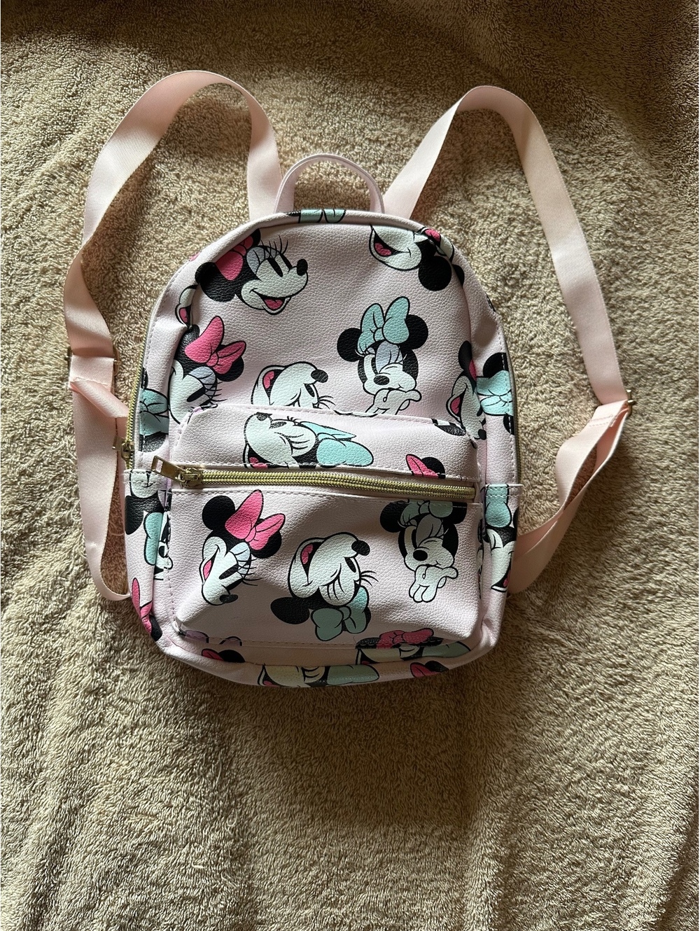 Disney Minnie Mouse Mini Backpack Cream Pink Faux Leather Fast Forward